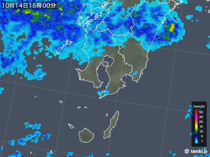 鹿児島県の雨雲レーダー(2017年10月14日)