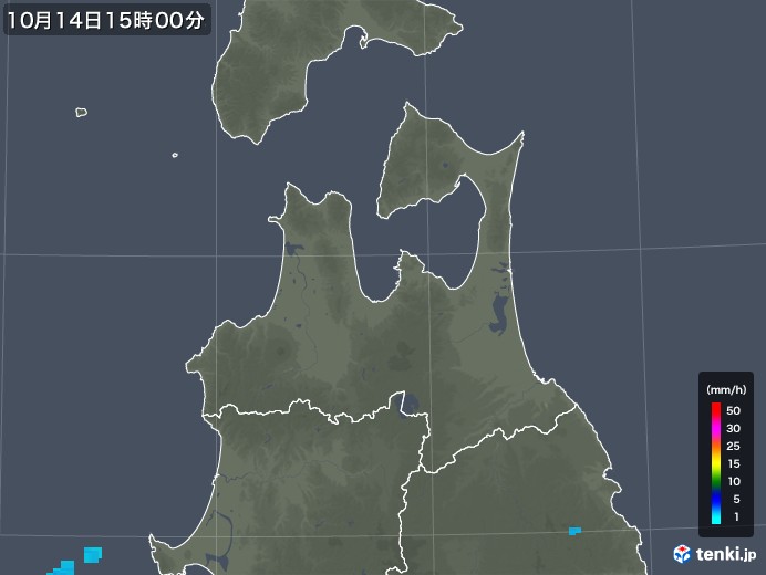 青森県の雨雲レーダー(2017年10月14日)