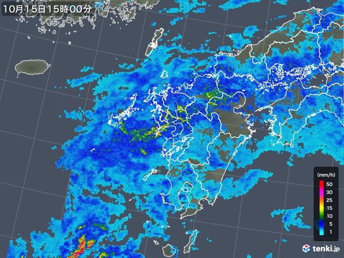 九州地方の雨雲レーダー(2017年10月15日)