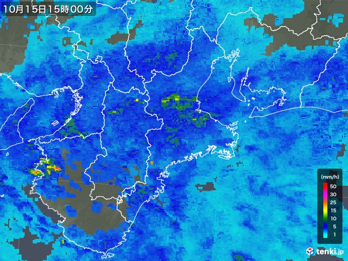 三重県の雨雲レーダー(2017年10月15日)