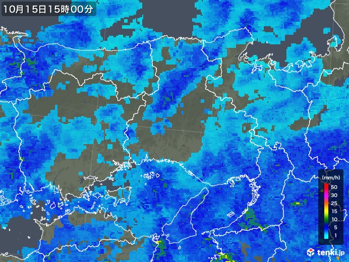 兵庫県の雨雲レーダー(2017年10月15日)
