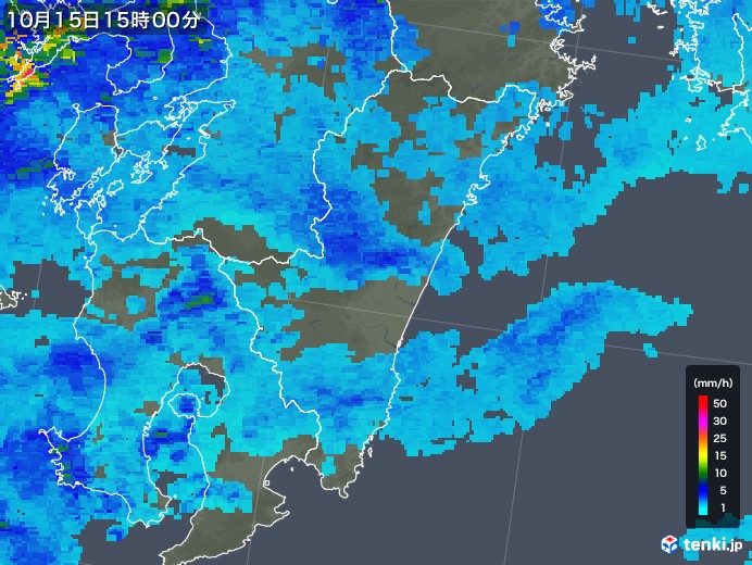 宮崎県の雨雲レーダー(2017年10月15日)