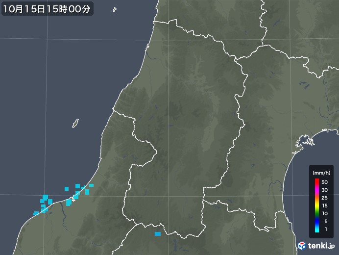 山形県の雨雲レーダー(2017年10月15日)