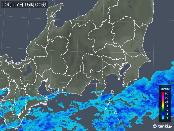 関東・甲信地方の雨雲レーダー(2017年10月17日)
