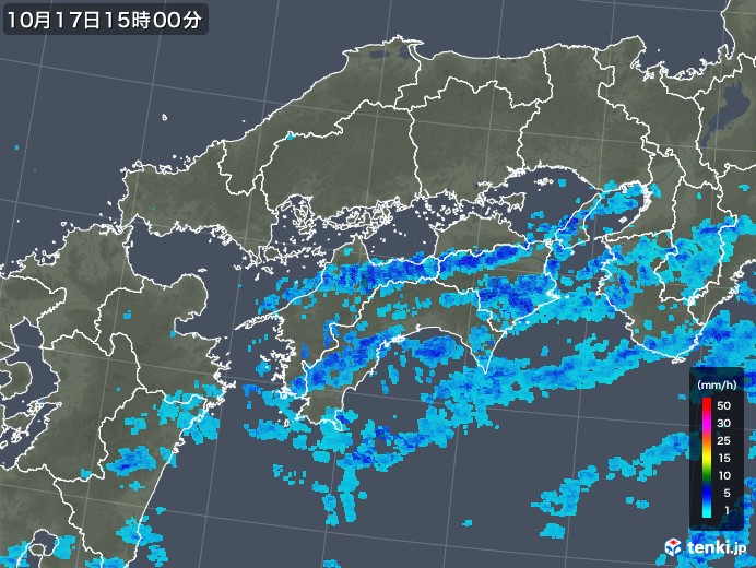 四国地方の雨雲レーダー(2017年10月17日)
