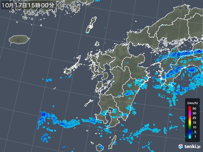 九州地方の雨雲レーダー(2017年10月17日)