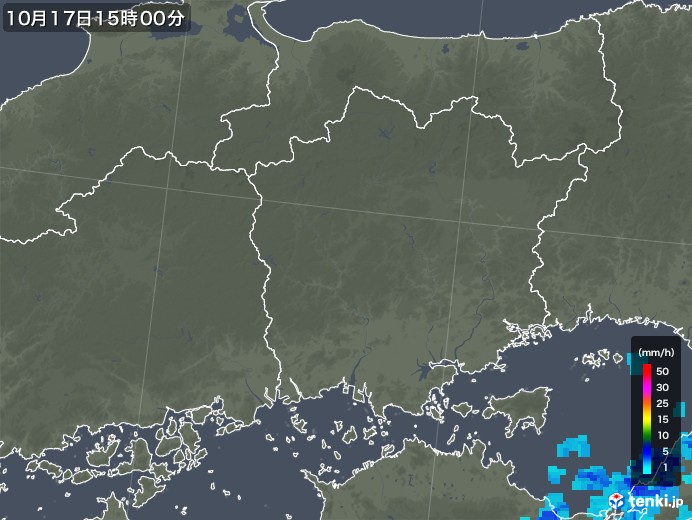 岡山県の雨雲レーダー(2017年10月17日)