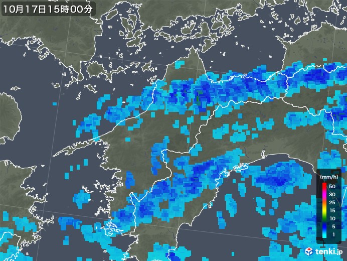 愛媛県の雨雲レーダー(2017年10月17日)
