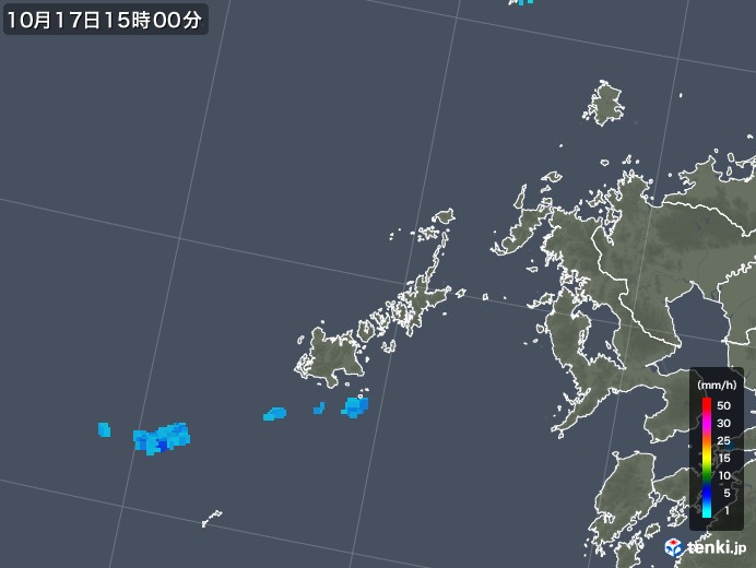 五島列島(長崎県)の雨雲レーダー(2017年10月17日)