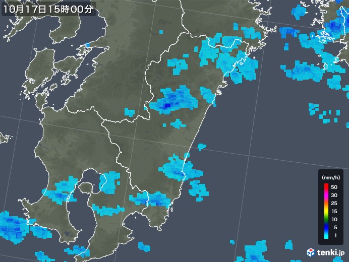 宮崎県の雨雲レーダー(2017年10月17日)