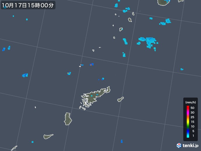 奄美諸島(鹿児島県)の雨雲レーダー(2017年10月17日)