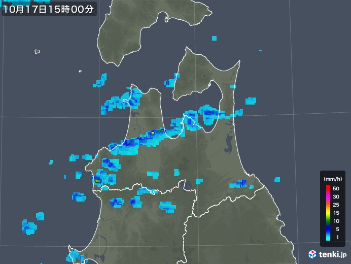 青森県の雨雲レーダー(2017年10月17日)