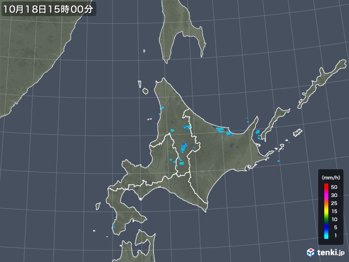 北海道地方の雨雲レーダー(2017年10月18日)