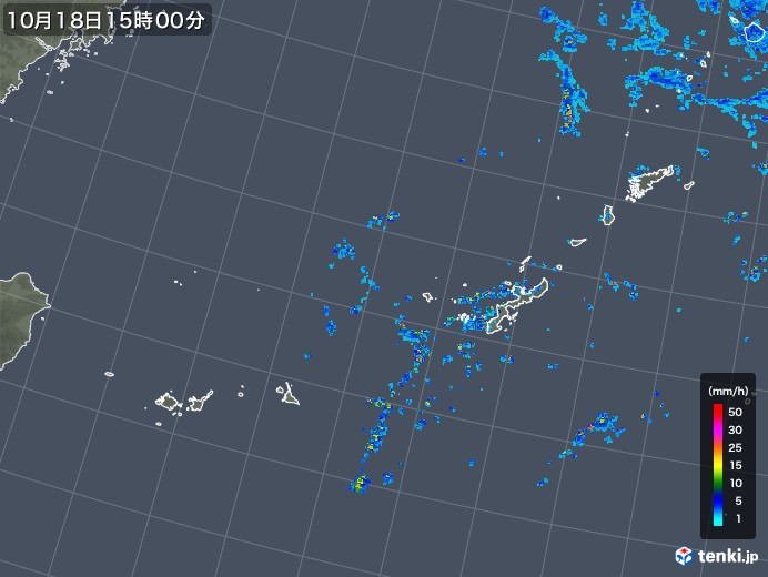 沖縄地方の雨雲レーダー(2017年10月18日)