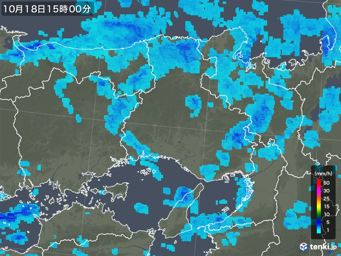 兵庫県の雨雲レーダー(2017年10月18日)
