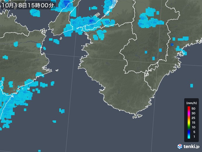 和歌山県の雨雲レーダー(2017年10月18日)