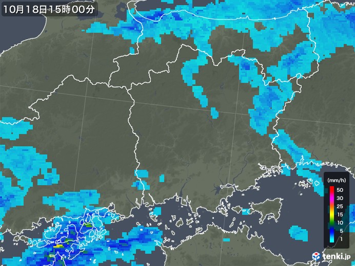 岡山県の雨雲レーダー(2017年10月18日)