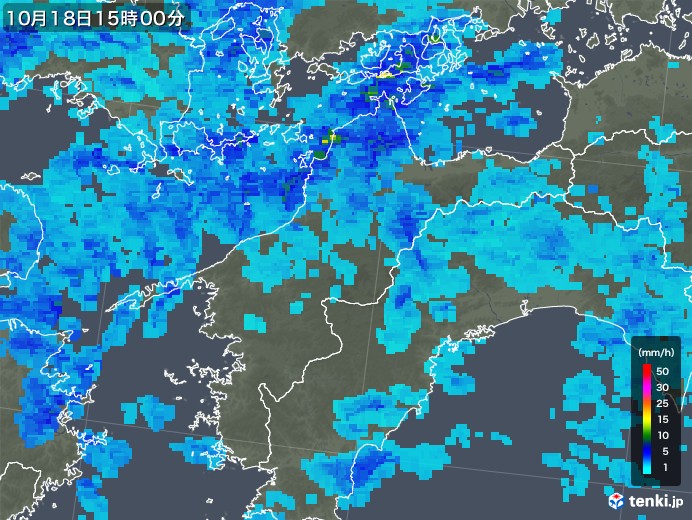 愛媛県の雨雲レーダー(2017年10月18日)