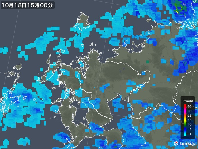 佐賀県の雨雲レーダー(2017年10月18日)