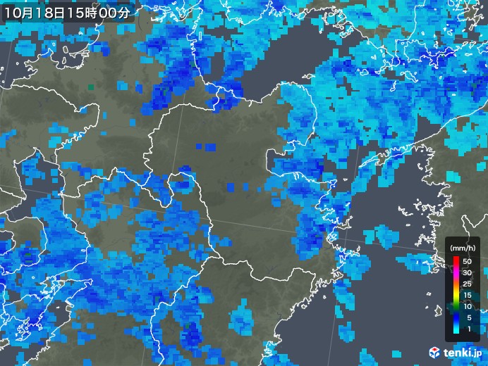 大分県の雨雲レーダー(2017年10月18日)