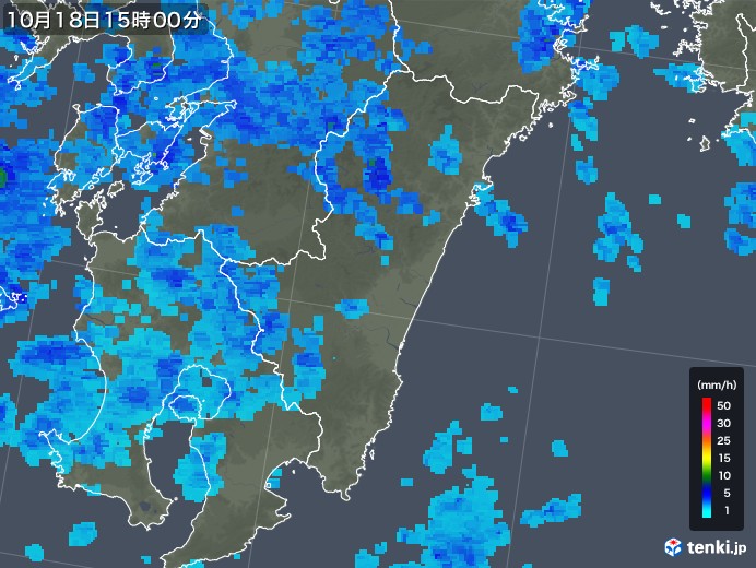 宮崎県の雨雲レーダー(2017年10月18日)