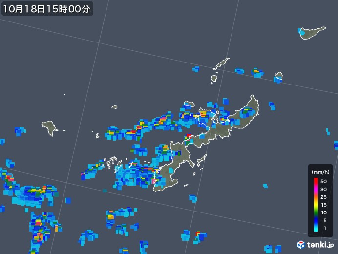 沖縄県の雨雲レーダー(2017年10月18日)