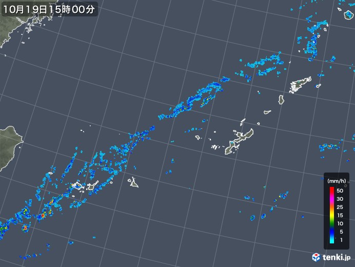 沖縄地方の雨雲レーダー(2017年10月19日)