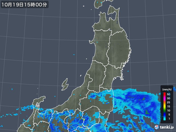 東北地方の雨雲レーダー(2017年10月19日)