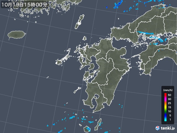 九州地方の雨雲レーダー(2017年10月19日)
