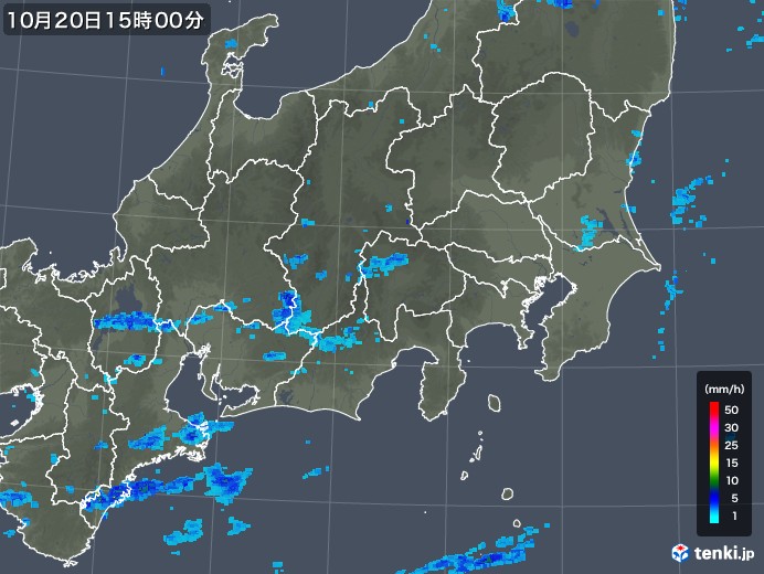 関東・甲信地方の雨雲レーダー(2017年10月20日)