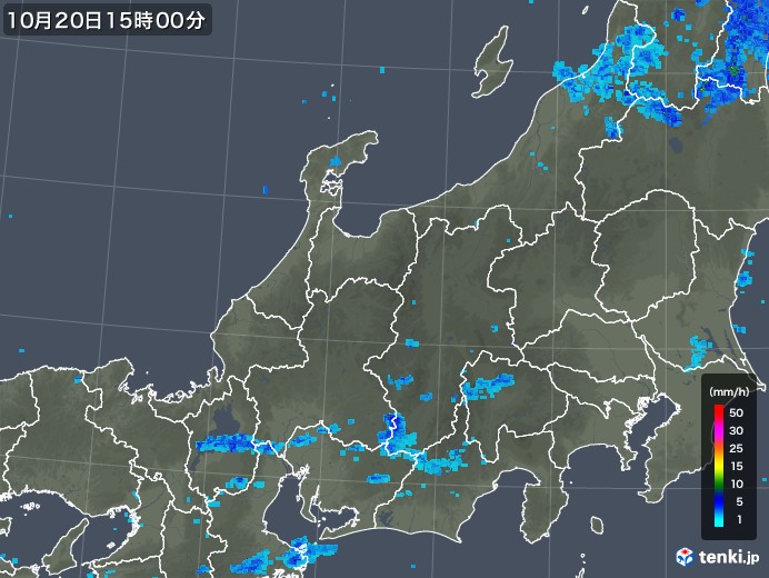 北陸地方の雨雲レーダー(2017年10月20日)