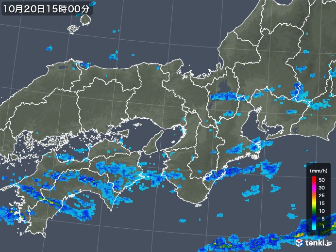 近畿地方の雨雲レーダー(2017年10月20日)