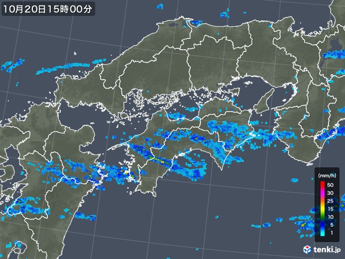 四国地方の雨雲レーダー(2017年10月20日)