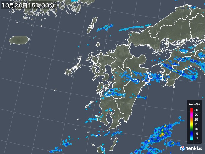 九州地方の雨雲レーダー(2017年10月20日)