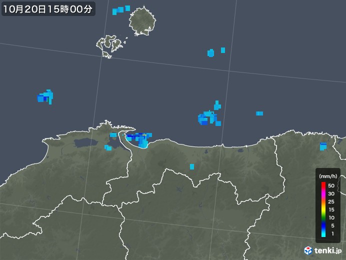 鳥取県の雨雲レーダー(2017年10月20日)