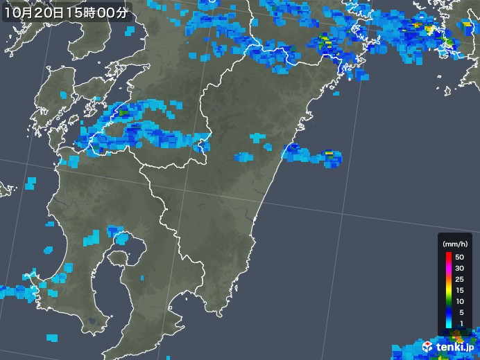 宮崎県の雨雲レーダー(2017年10月20日)