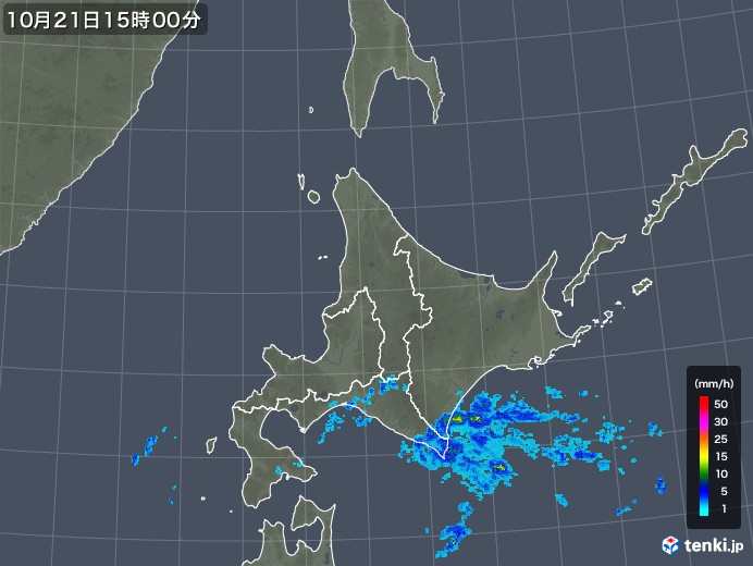 北海道地方の雨雲レーダー(2017年10月21日)