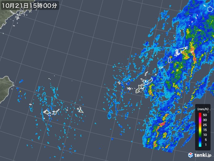 沖縄地方の雨雲レーダー(2017年10月21日)