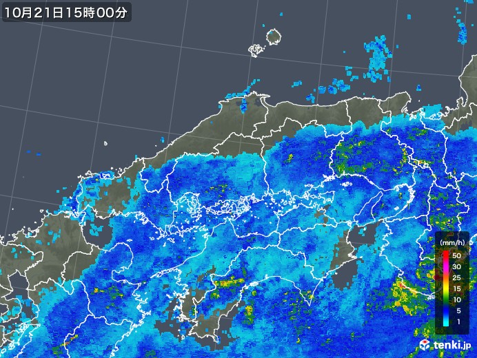 中国地方の雨雲レーダー(2017年10月21日)