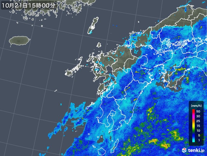 九州地方の雨雲レーダー(2017年10月21日)