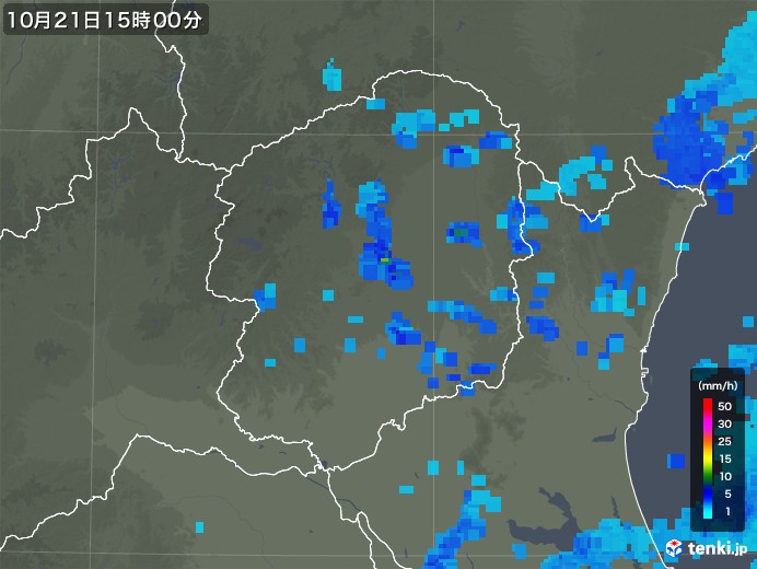 栃木県の雨雲レーダー(2017年10月21日)