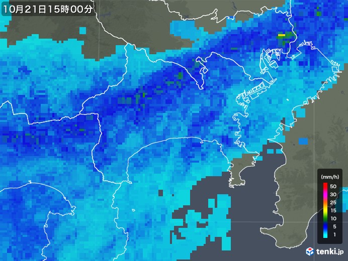神奈川県の雨雲レーダー(2017年10月21日)