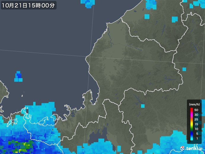 福井県の雨雲レーダー(2017年10月21日)