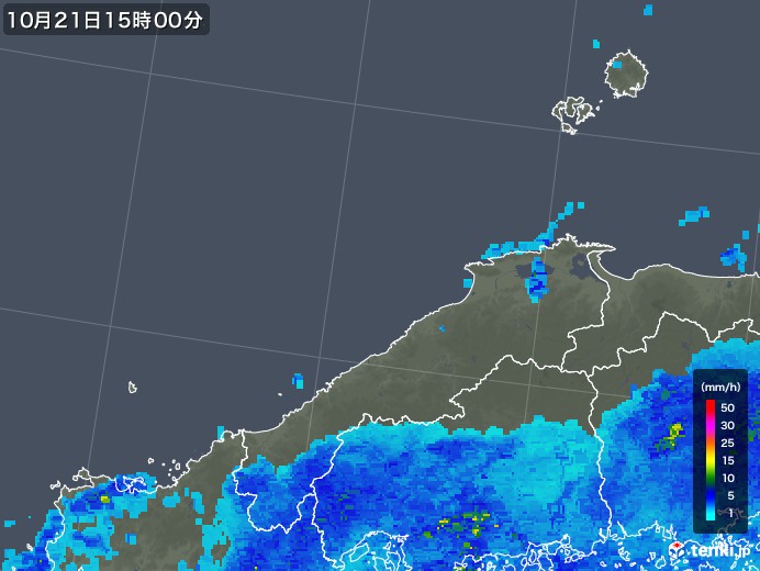 島根県の雨雲レーダー(2017年10月21日)