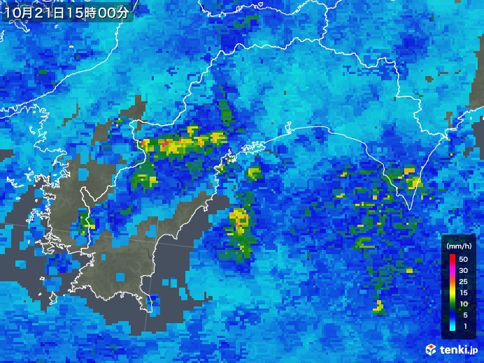 高知県の雨雲レーダー(2017年10月21日)