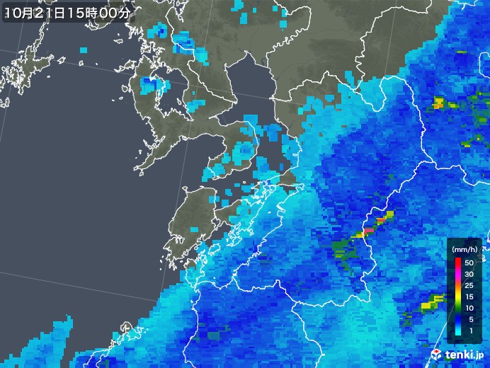 熊本県の雨雲レーダー(2017年10月21日)