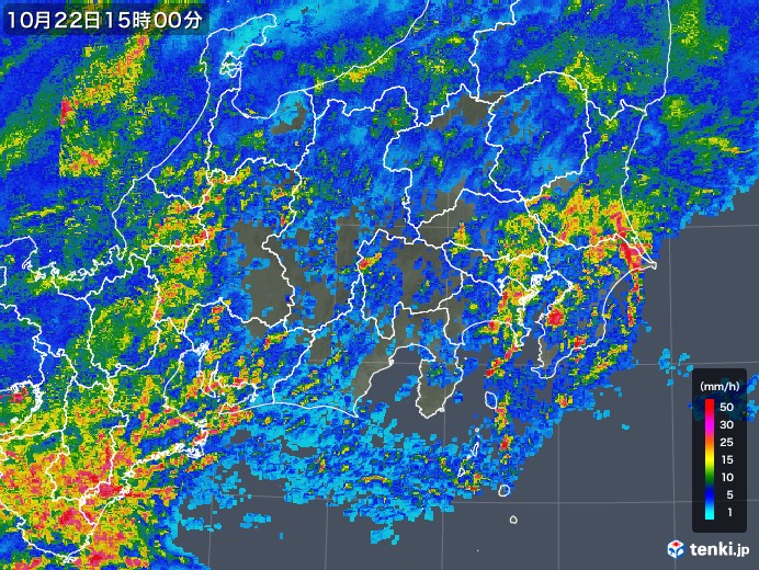 関東・甲信地方の雨雲レーダー(2017年10月22日)
