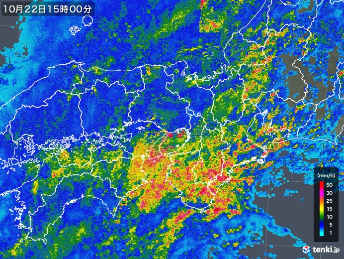 近畿地方の雨雲レーダー(2017年10月22日)