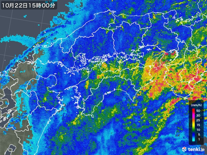 四国地方の雨雲レーダー(2017年10月22日)