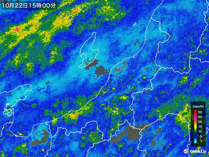 新潟県の雨雲レーダー(2017年10月22日)